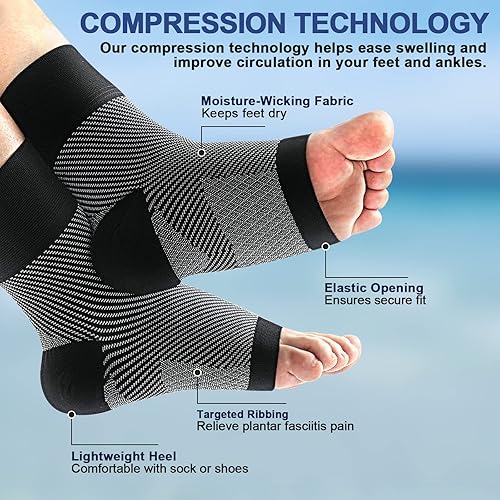 Miniatura 3 de Calcetines de compresión para fascitis plantar (3 pares) soporte de arco para aliviar el dolor de pies, tobillera, férula nocturna para uso durante