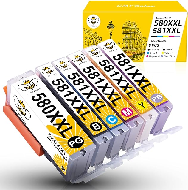 CMYBabee PGI-580XXL CLI-581XXL Ink Compatible for Canon PGI-580 CLI-581 Ink Cartridge use for Canon PIXMA TS8150 TS8151 TS8152 TS8250 TS8251 TS8252 TS8350 TS8351 TS8352 TS9150 TS9155 (6 Pack)