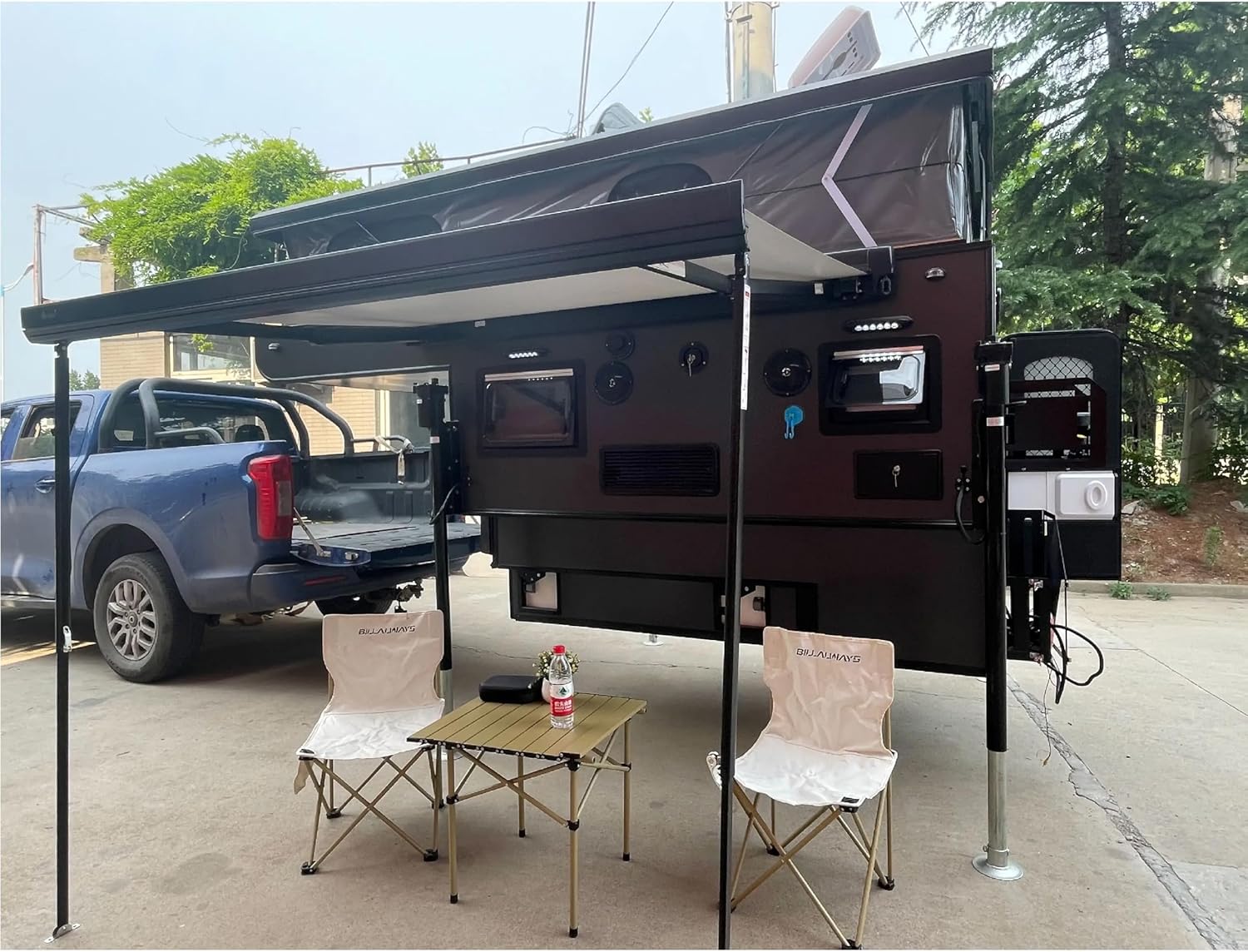 Truck Bed Camper Topper – All-Weather, Fire Retardant, Hydraulic Legs, Wash Basin, Water Tank, Double & Kids Bed, Awning, Easy Install & Removable – Fits Pickup Trucks, Ram Trucks, SUVs (6)