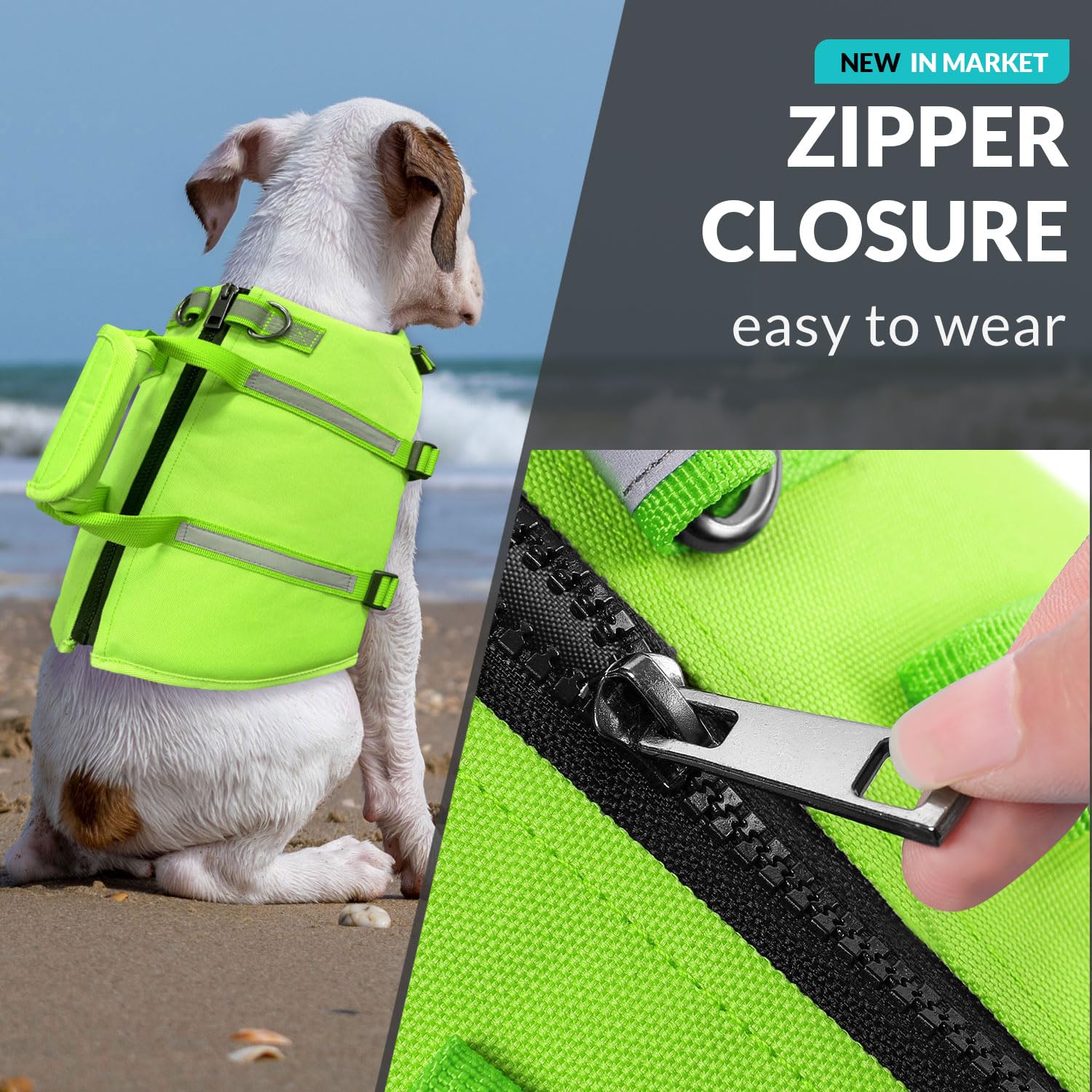 Gilet de Sauvetage pour Chien Haute Performance Vert XL avec Poignée et Bandes Réfléchissantes