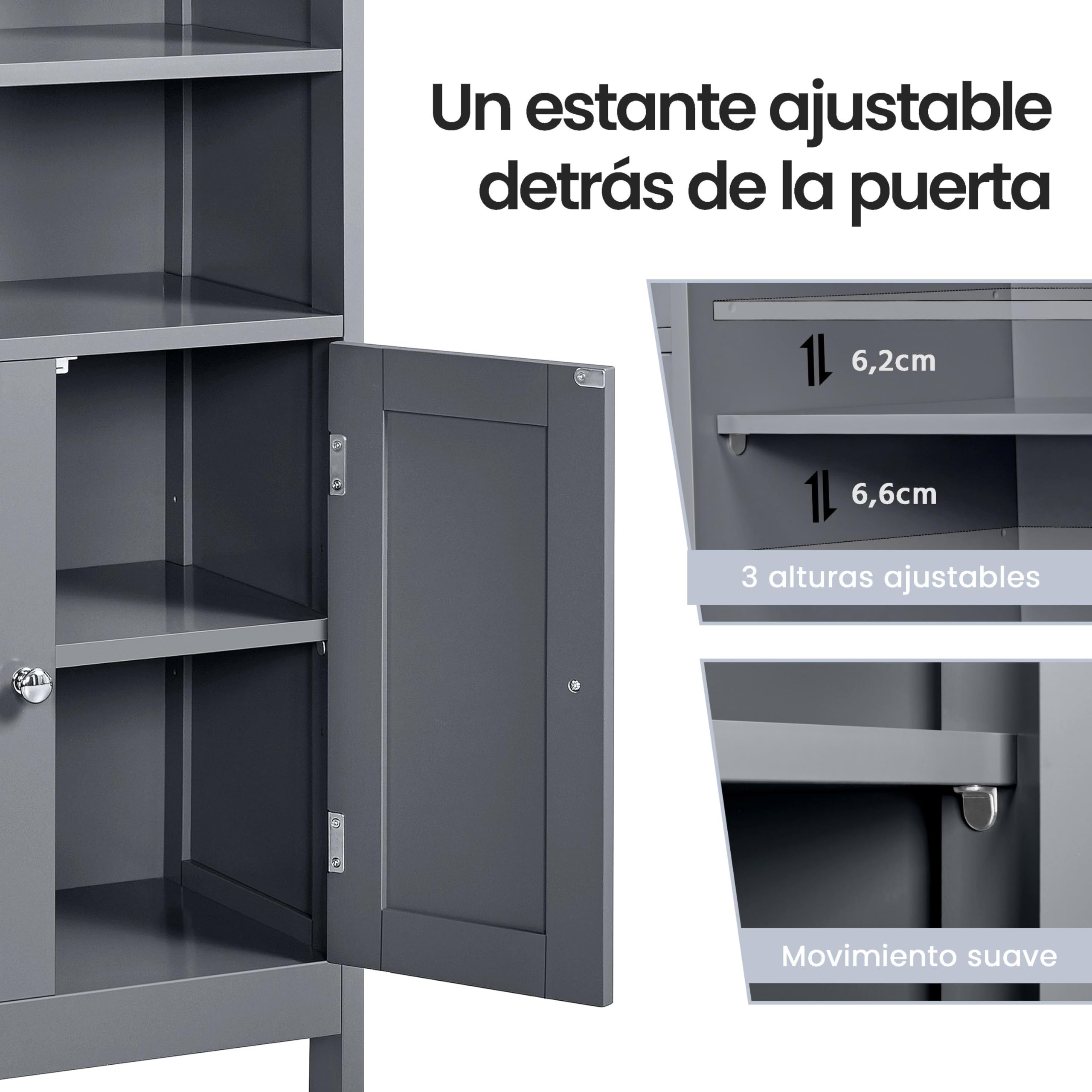 Yaheetech Armario Baño Columna con Estante Mueble Baño Suelo de Madera Armario de Almacenaje Organizador para Salón Cocina 50x30x92,5cm Gris