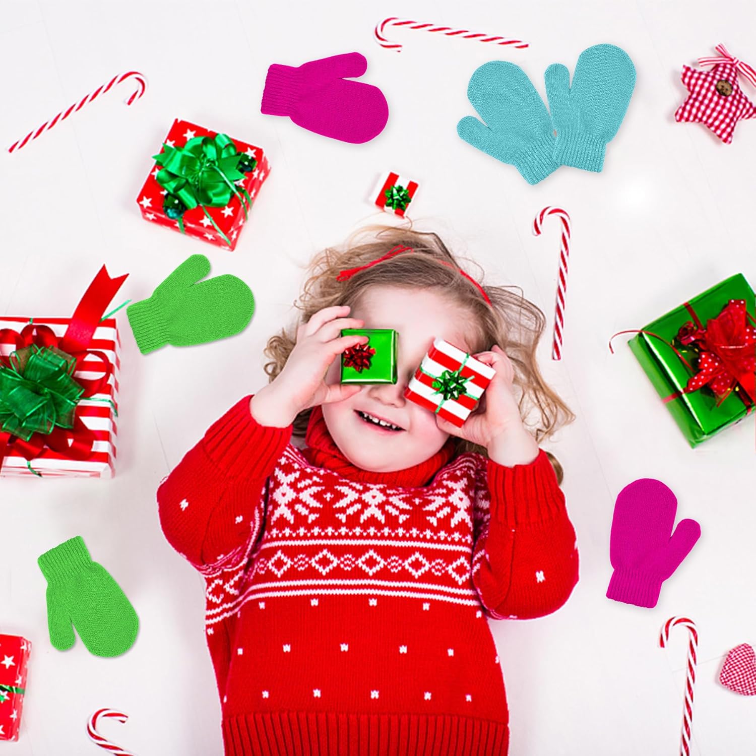 MENOLY 6 Pairs Toddler Mittens Magic Stretch Mittens Winter Warm Kids Knit Gloves for Little Girls Boys - Image 6