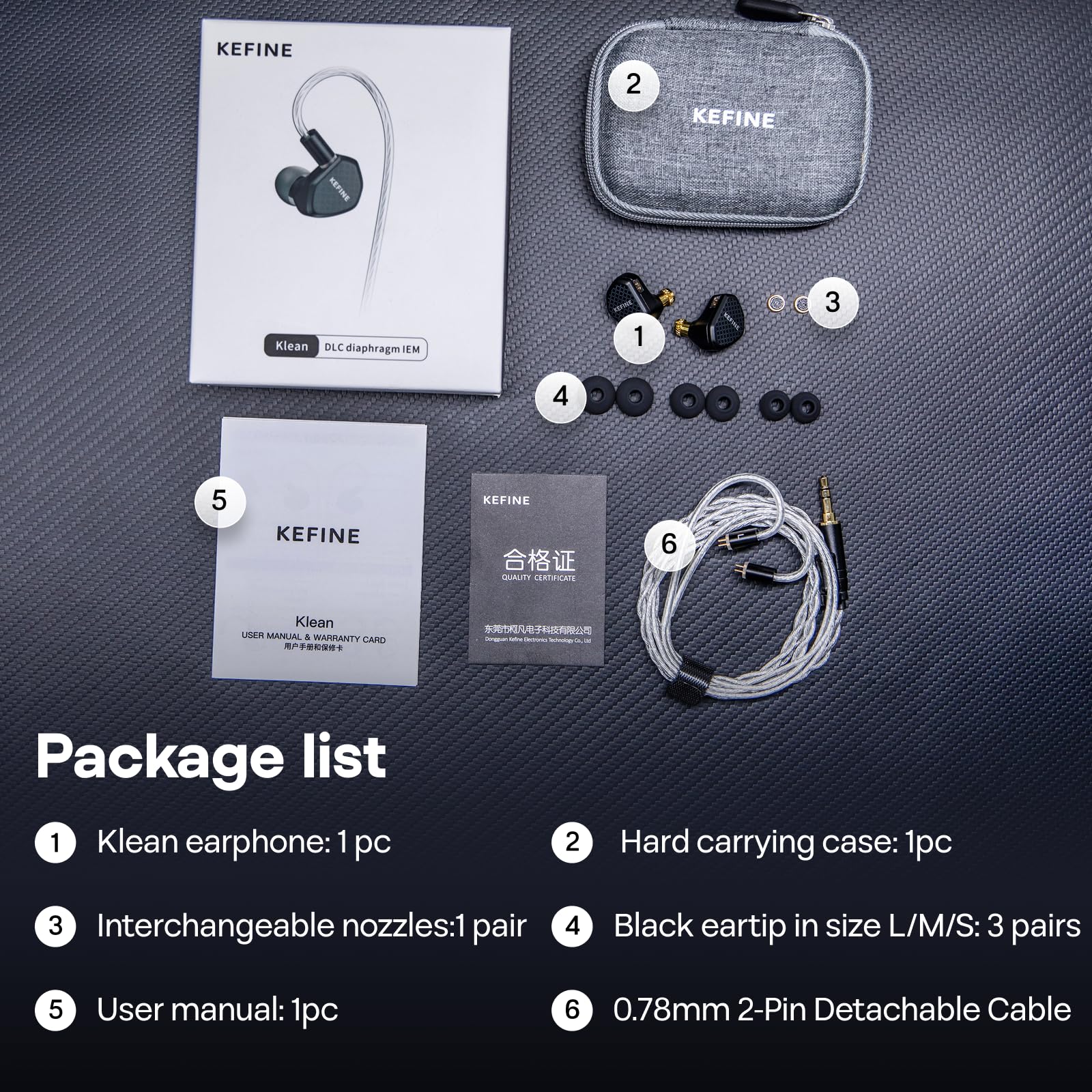 Linsoul Kefine Klean In Ear Monitor,Auriculares con Driver Dinámico Diafragma DLC 10mm,Audífonos para Juegos,Boquillas Reemplazables,Cable Plateado Desmontable para Audiofilos(Sin Mic 3.5mm)