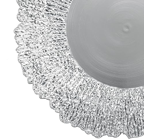 Miniatura 3 de Coloch Juego de 12 platos de plástico plateados, cargador de servicio de arrecife reutilizable de 13 pulgadas para plato de cena, plato de carga