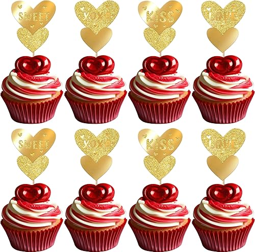 Miniatura 250 de Rsstarxi 36 Pack Happy Valentine's Day Cupcake Toppers Glitter Cupid Love Heart Lip Kiss Me Be Mine Cupcake Picks for Valentine's Day Theme Wedding