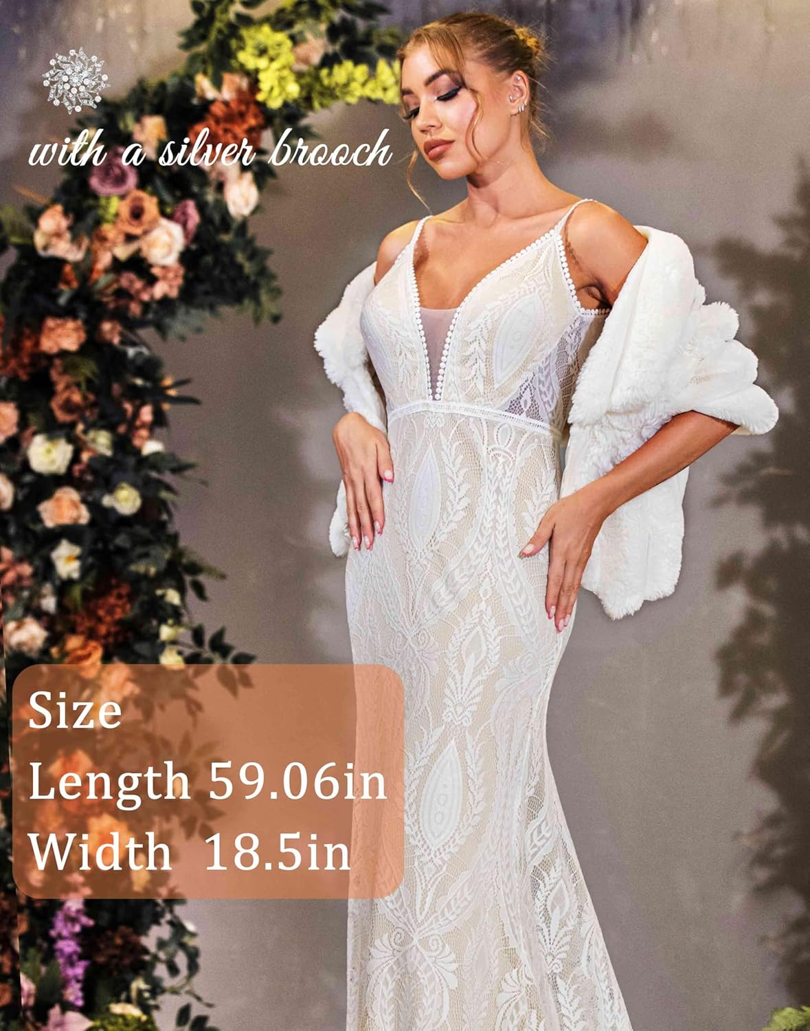 GORAIS Women Wedding Faux Fur Shawl and Wrap Bridal Winter Fur Stole Shrug for Brides and Bridesmaids - Image 5