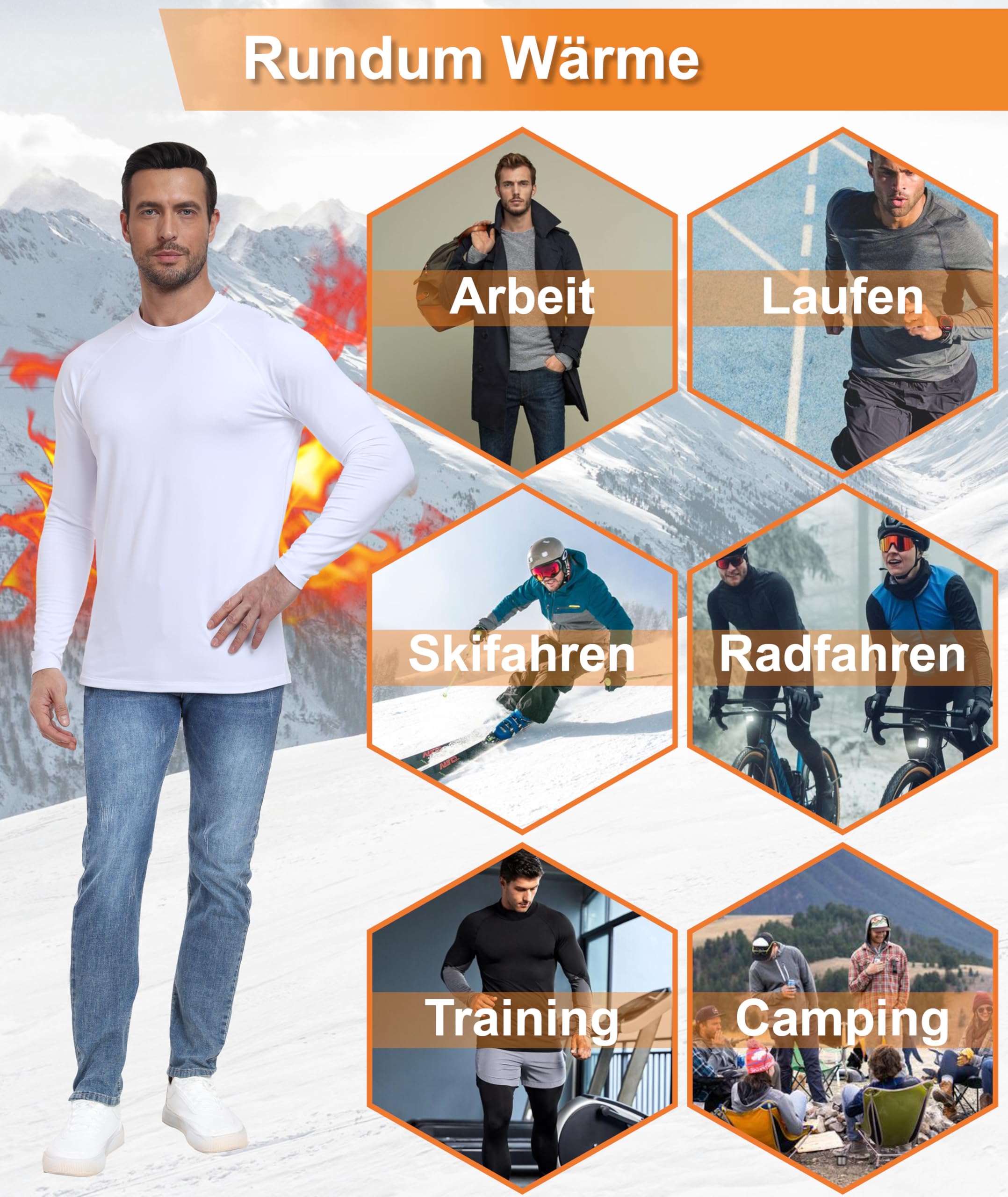 Hauts Thermiques Homme Compression Manches Longues Respirant sous Vetement Hiver Homme Polaire Tee Shirt Thermolactyl Sport Gym Ski Vêtement Chaud