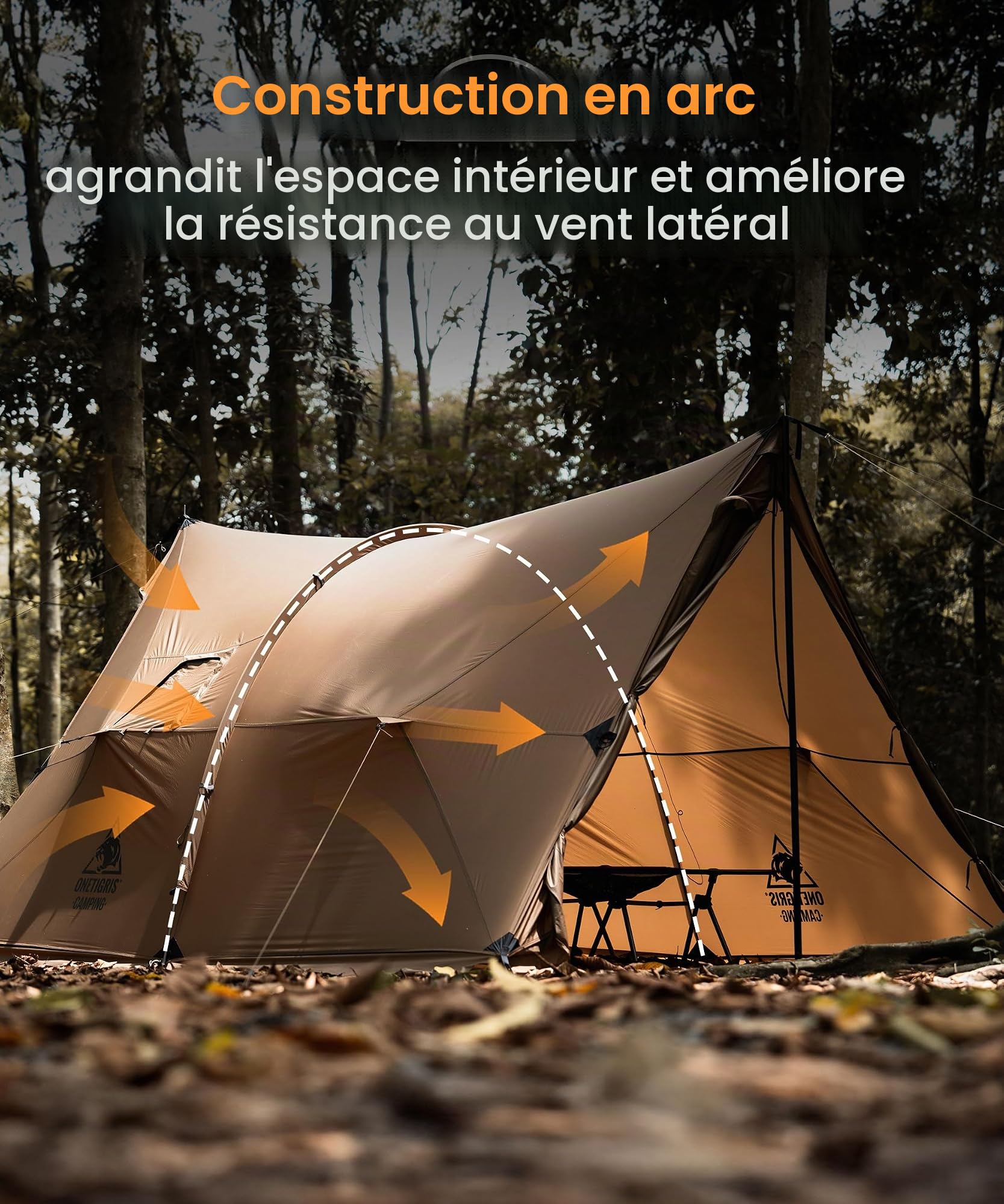 OneTigris ASH Canopy Tente de camping 2 à 4 personnes étanche 3000 mm Coupe-vent Grande tente chaude pour l'hiver Hamac Tente d'extérieur Tente de voiture Petite taille une fois pliée