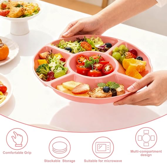 Serving Platters, Snack Trays with 5 Compartments, 4 Pack Serving Platter for Party Food, Reusable Snack Platter for Fruit Candies Nuts Desserts