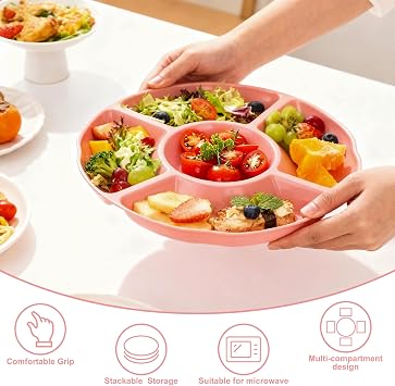 Serving Platters, Snack Trays with 5 Compartments, 4 Pack Serving Platter for Party Food, Reusable Snack Platter for Fruit Candies Nuts Desserts