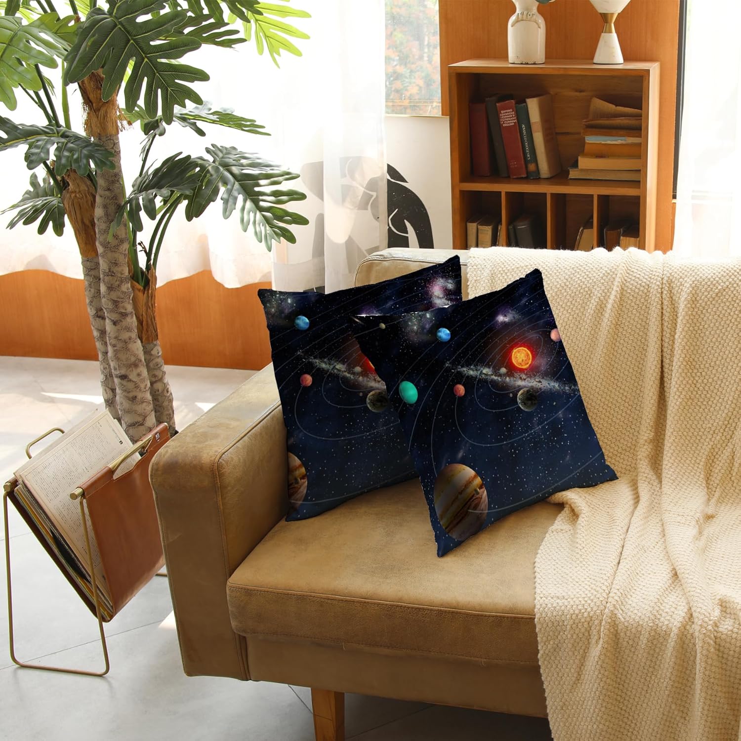 Space Planet Outdoor Throw Pillow Covers 3D Universe Solar System Linen Square Cushion Cover Accent Pillows Case 18X18 Inch Set of 4 for Living Room Sofa Couch Bedroom Home Decor 18*18inch Space Planet