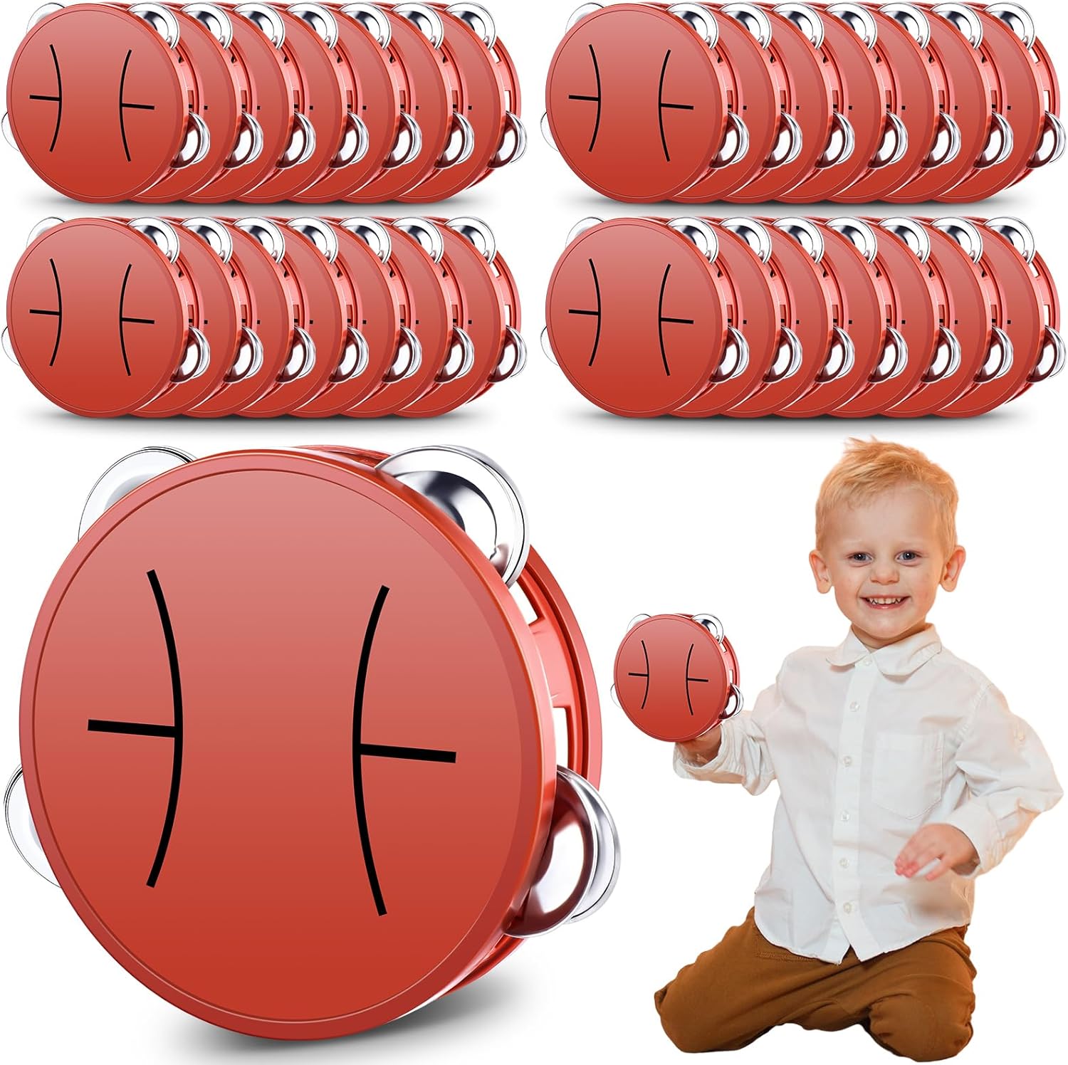 Boao 30 Pack Basketball Theme Plastic Tambourines with 4
