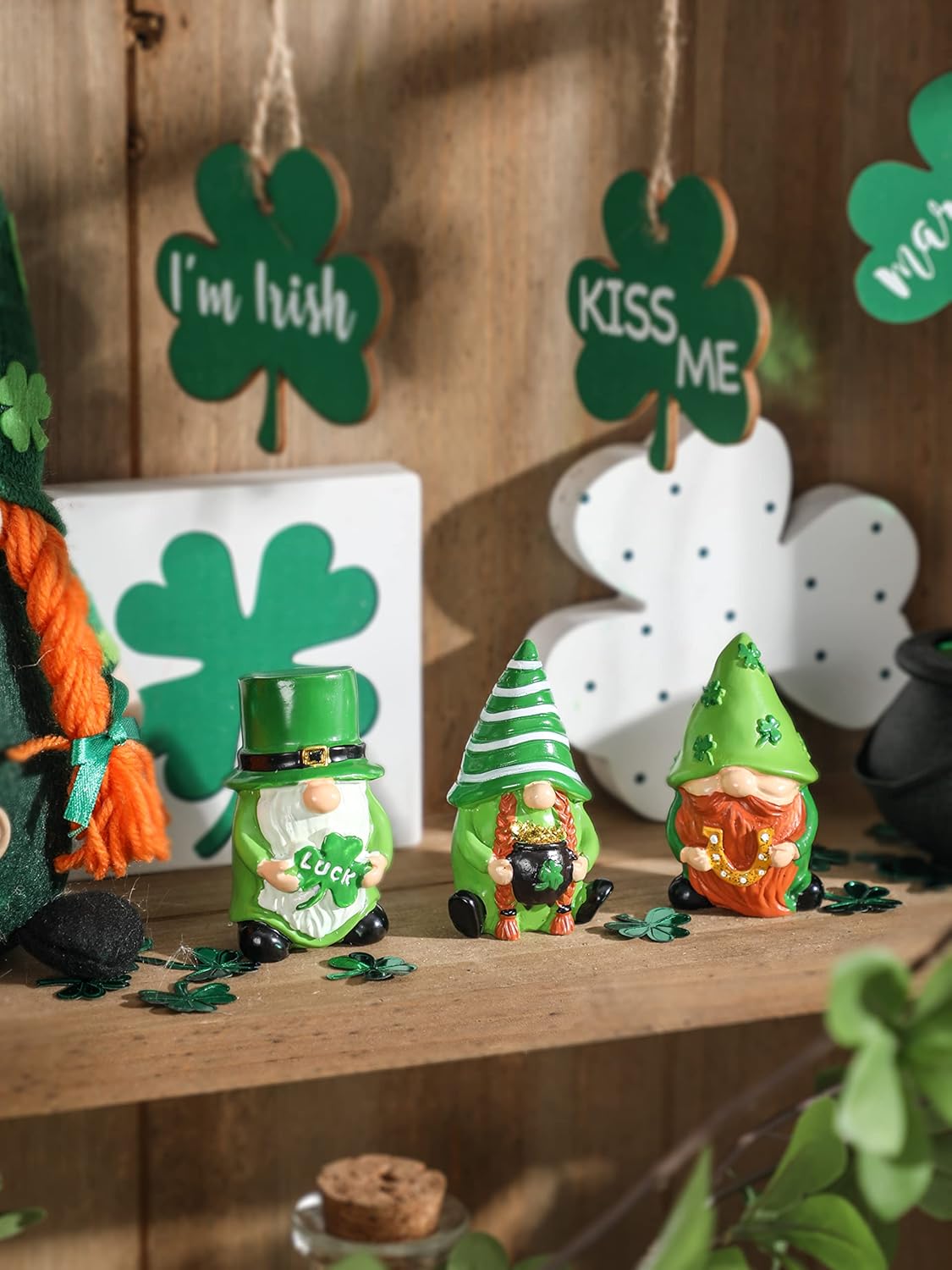 3Pcs St. Patrick's Day Gnome Tiered Tray Decor, Lucky Gift Resin Gnome Decorations, Home Ornaments for Table, Shelf - Image 7