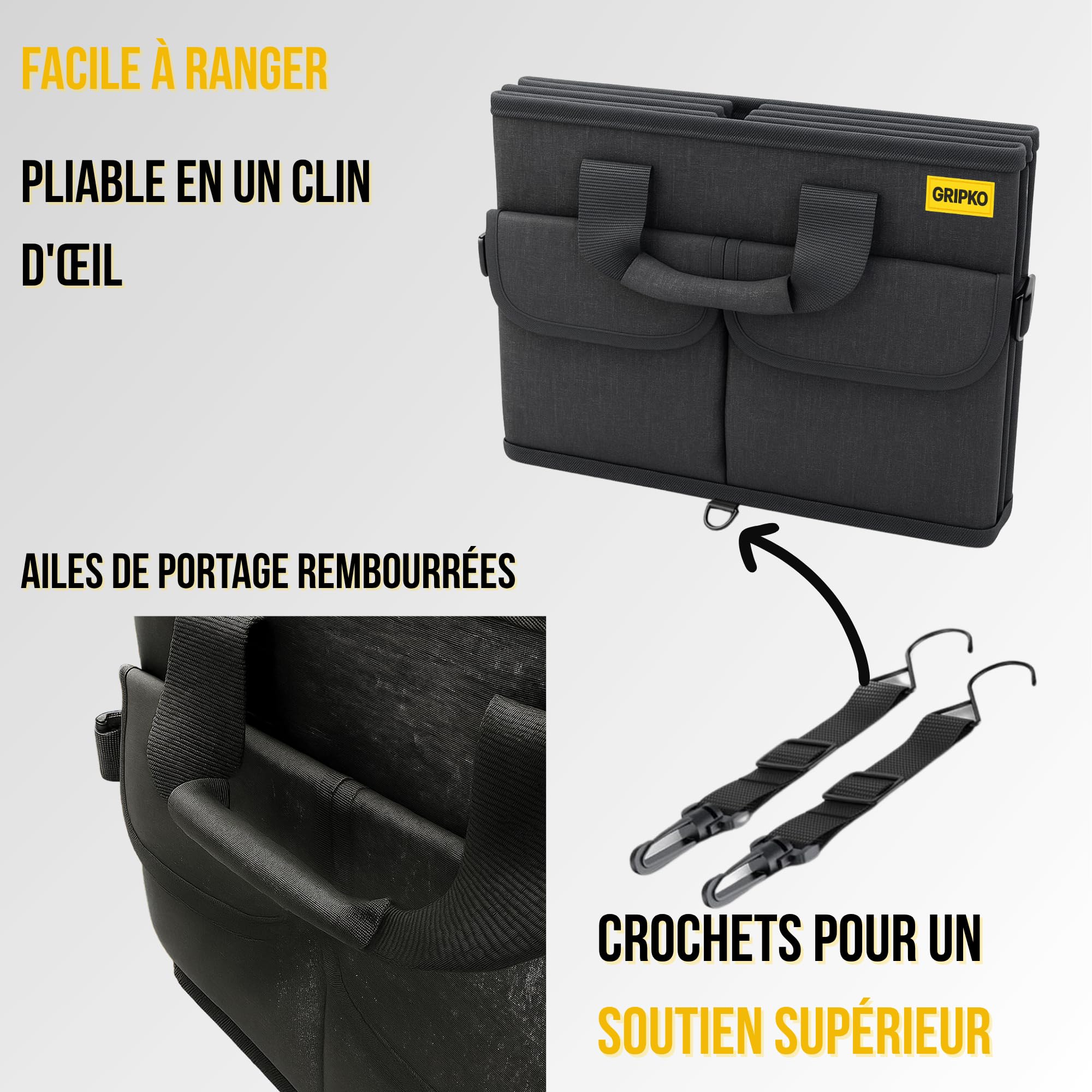 Rangement coffre de voiture 50L Organisateur coffre voiture pliable, base antidérapante et parois renforcées - Accessoires auto utiles pour voyages, camping et usage quotidien