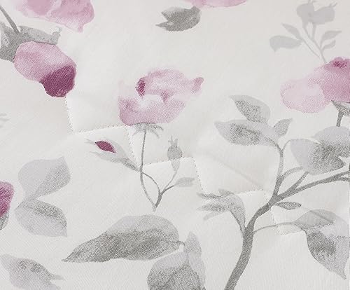 Miniatura 6 de SLEEPBELLA Juego de edredón tamaño Queen, 600 hilos de algodón con estampado blanco y flores moradas, juego de edredón reversible, ropa de cama
