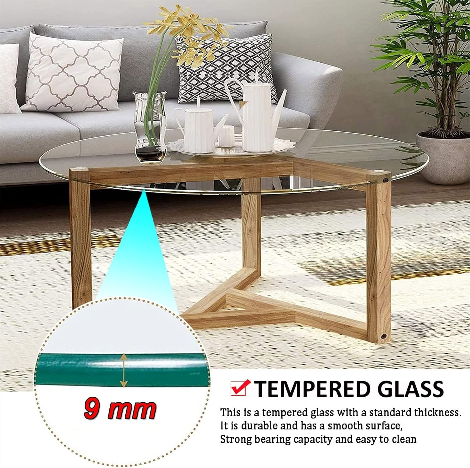 Glass Table Top - Round Tempered Glass 30 24 22 18 16 Inch, Anti-Scratch Clear Plate Glass, Exquisite and Beautiful, 1/3" Thick, Polished Edge, High Temperature Resistance