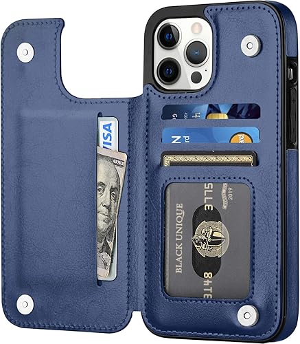 Funda tipo cartera para iPhone 12 Pro Max, funda de piel sintética suave premium con función atril y función atril para iPhone 12 Pro Max de 6.7 Azul