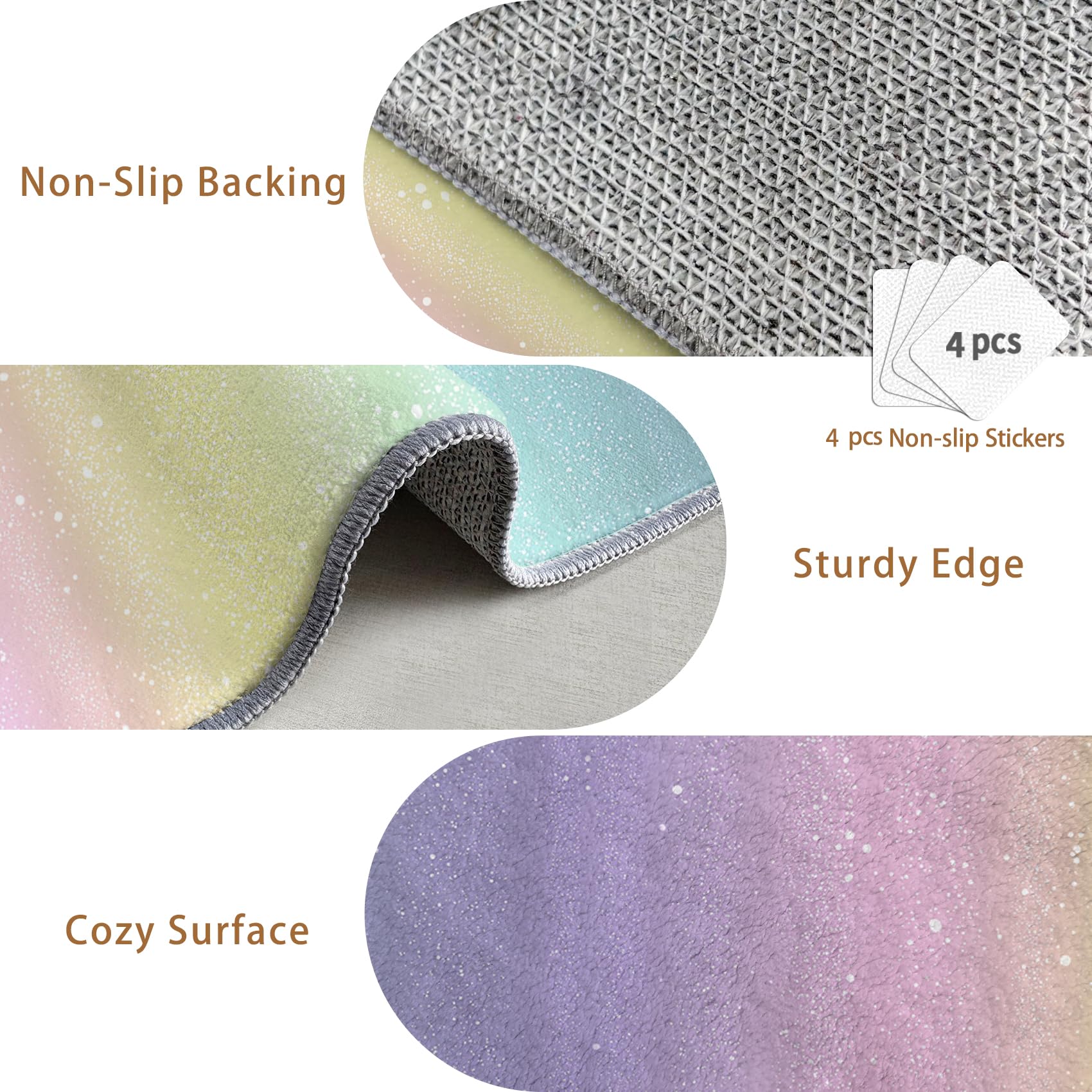 Regenbogen Mädchen Teppich Rund 100cm Kurzflor - Waschbare Teppiche Wohnzimmer Streifen Bunt Kinder Pastell - Runder Teppich 100cm Durchmesser - Bettvorleger Schlafzimmer rutschfest Weich