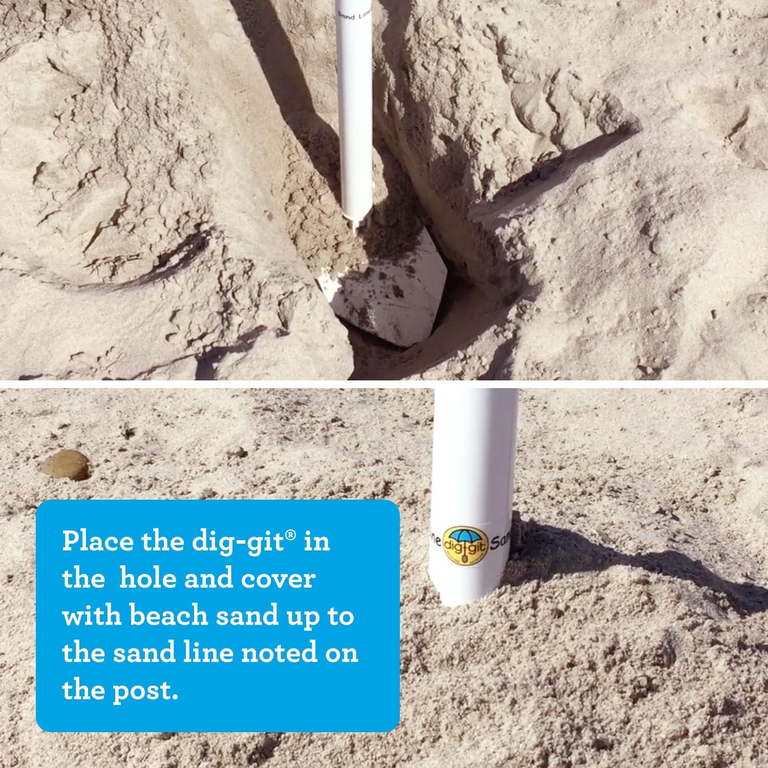 dig-git Beach Umbrella Assembled in the USA, 7ft Large 8 Panel Concession Grade Canopy with Valance Windproof Vent, 600-hour fade resistance. Comes with the Dig-git® Universal Base Post ASTM F3681-25 Compliant with anchor, Heavy Duty Umbrella Carry Bag, No Tilt