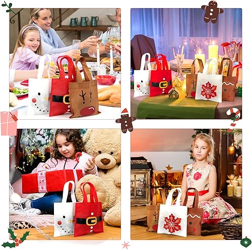 Miniatura 5 de FHzytg Paquete de 20 bolsas de regalo de Navidad, bolsas de favor de fiesta de Navidad con estampado de hombre de jengibre, muñeco de nieve, reno,