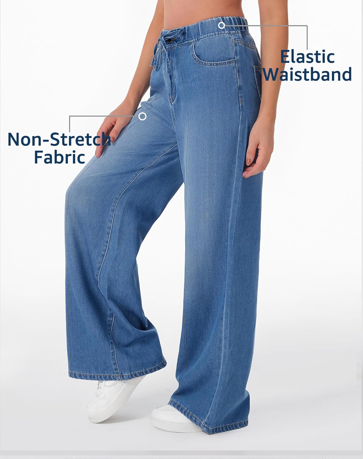 roswear Womens Jeans Non-Stretch Sweatpants Loose Fit Pull On Elastic Waist Front Seam Pants - Image 3