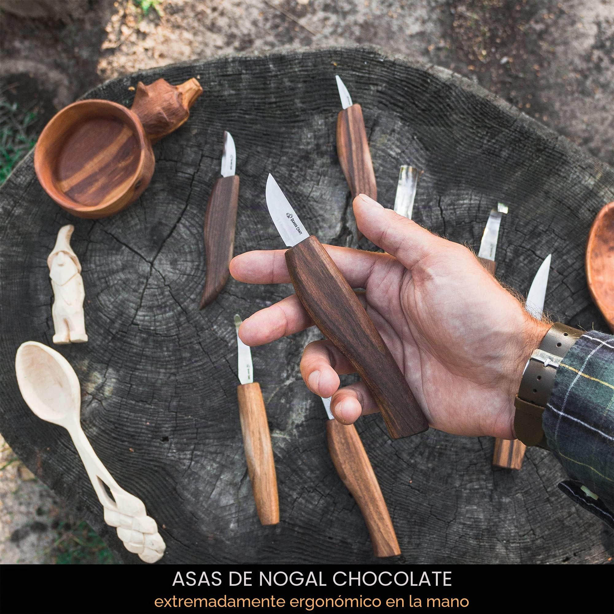 BeaverCraft, Juego de Tallado de Madera de Lujo S50X -Juego de Cuchillos de Tallado de Cucharas de Madera - Juego de Tallado de Madera para Principiantes y Profesionales (marrón)