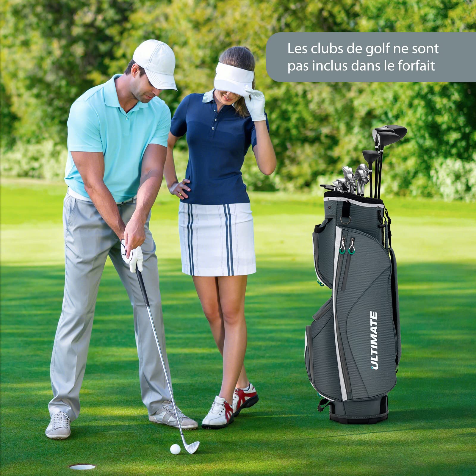 COSTWAY Sac de Golf Chariot Portable pour 14 Clubs avec 7 Poches Zippées et Capuche Anti-Pluie Bandoulière Poignée en PVC et Porte-Ombrelle