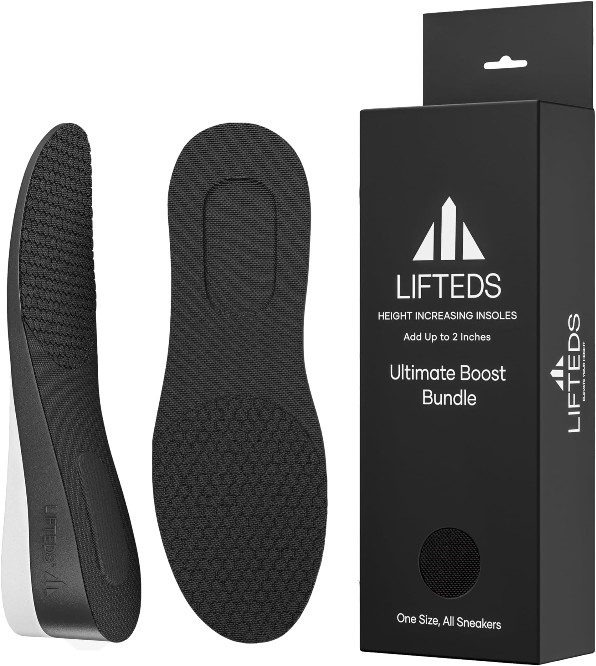 Men’s 2-Inch Height Increase Insoles Heavy-Duty 220+ lb Support, Dual-Layer Polyurethane, Adjustable Cut-to-Fit Design