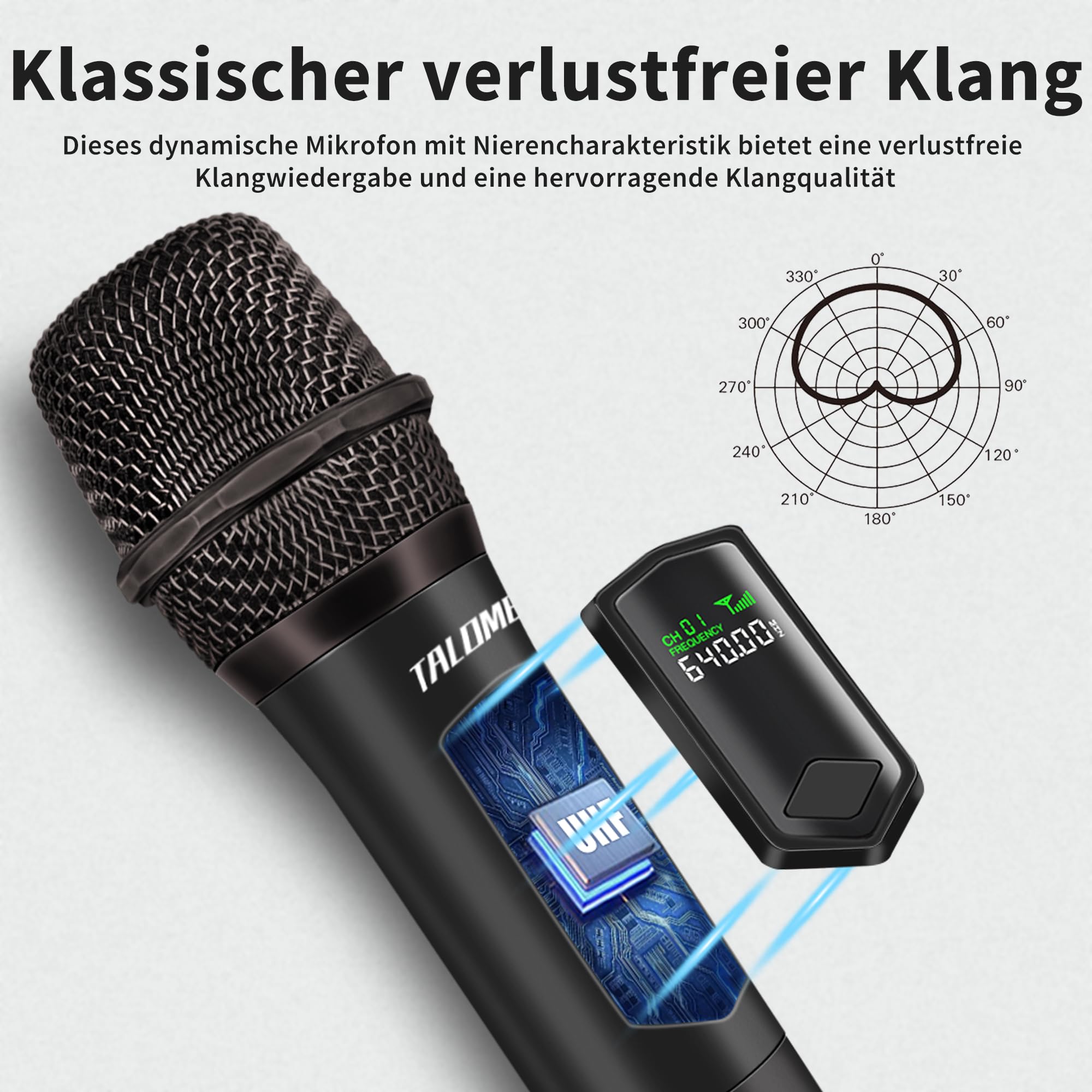 talomen Professionelles kabelloses Mikrofon, Quad-Mikrofonsystem, 2,4 GHz, dynamisches Karaoke-Mikrofon, wiederaufladbar, mit Empfänger, für Gesang, Party, K604, Silber, Schwarz, Grün, Violett