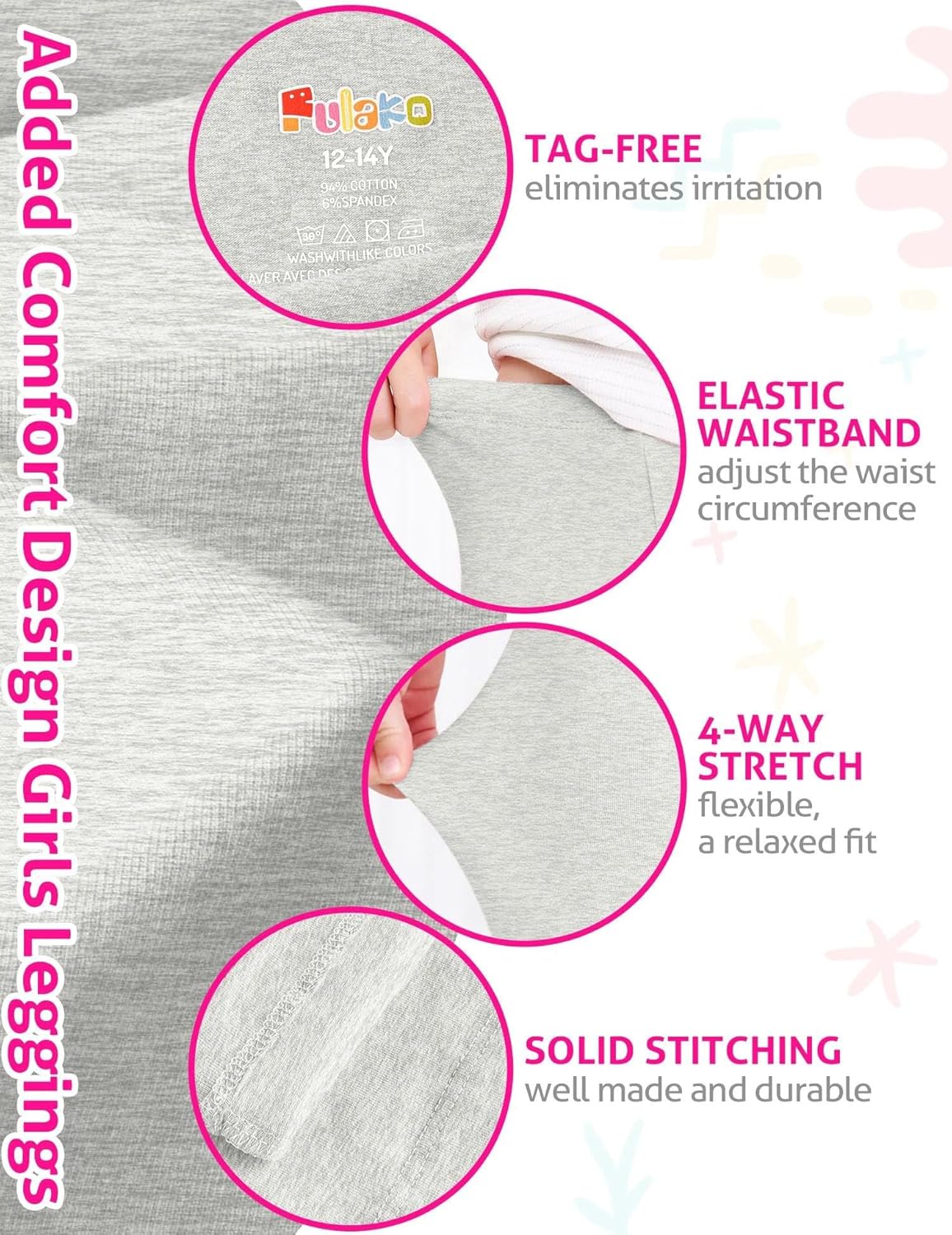 Girls Leggings Cotton Leggings Basic Girls' Pants for Kids Toddler Teens Soft Footless Pull On Pants Multipack 2T-14Y - Image 4