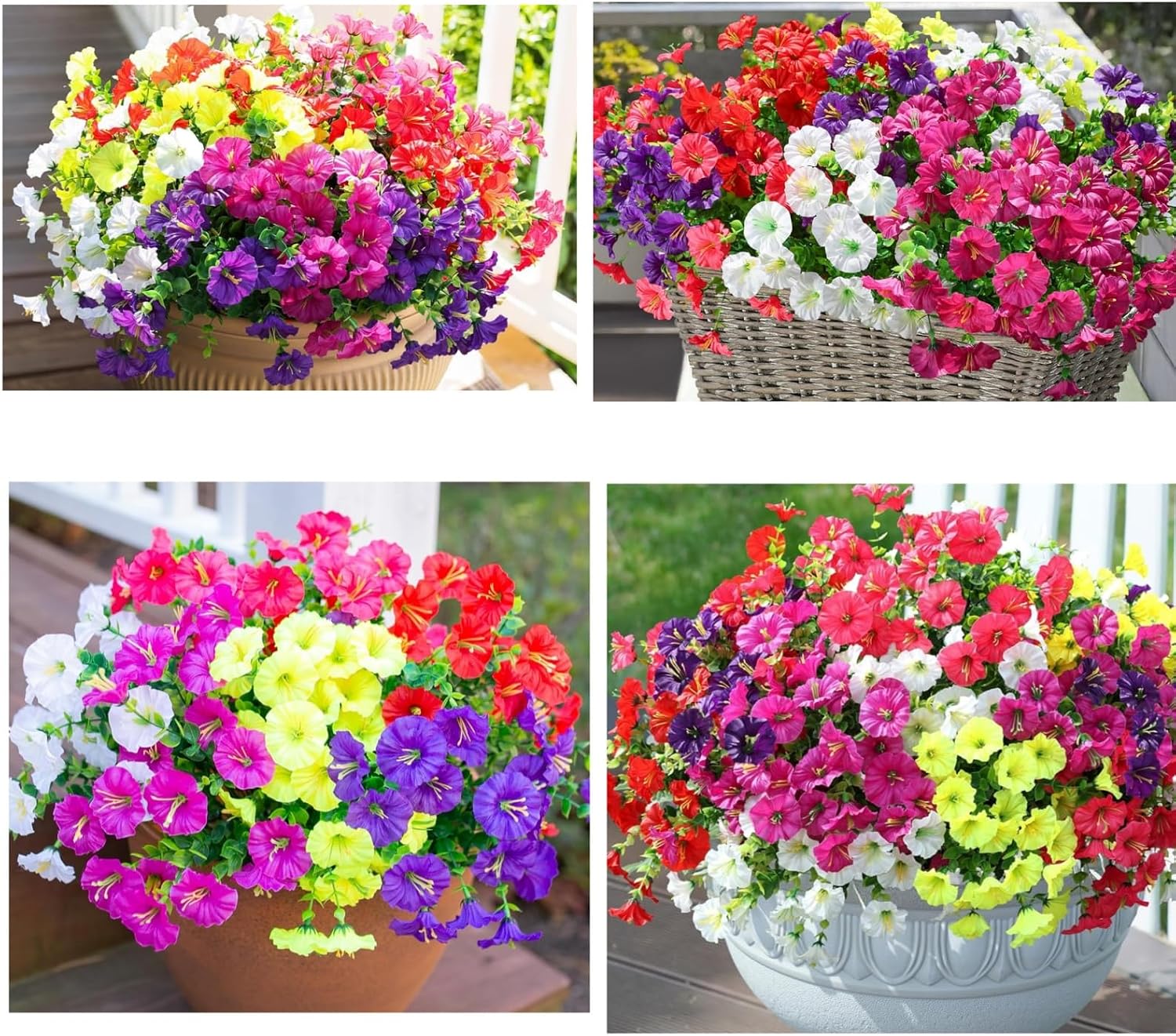 Artificial Flowers for Decoration, No Fade Resistant Plants, Flowers for Spring Summer Decoration Home Garden Window Box Farmhouse Wedding Party Decor (3Fuchsia 3white 3purple 3yellow)