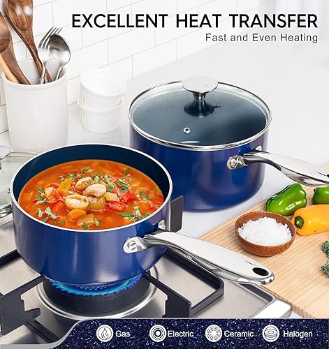 Miniatura 4 de MICHELANGELO Sartén con tapa, juego de cacerolas de cerámica, juego de sartenes de 1.5 cuartos de galón, 2 cuartos y 3 cuartos de galón, cacerolas