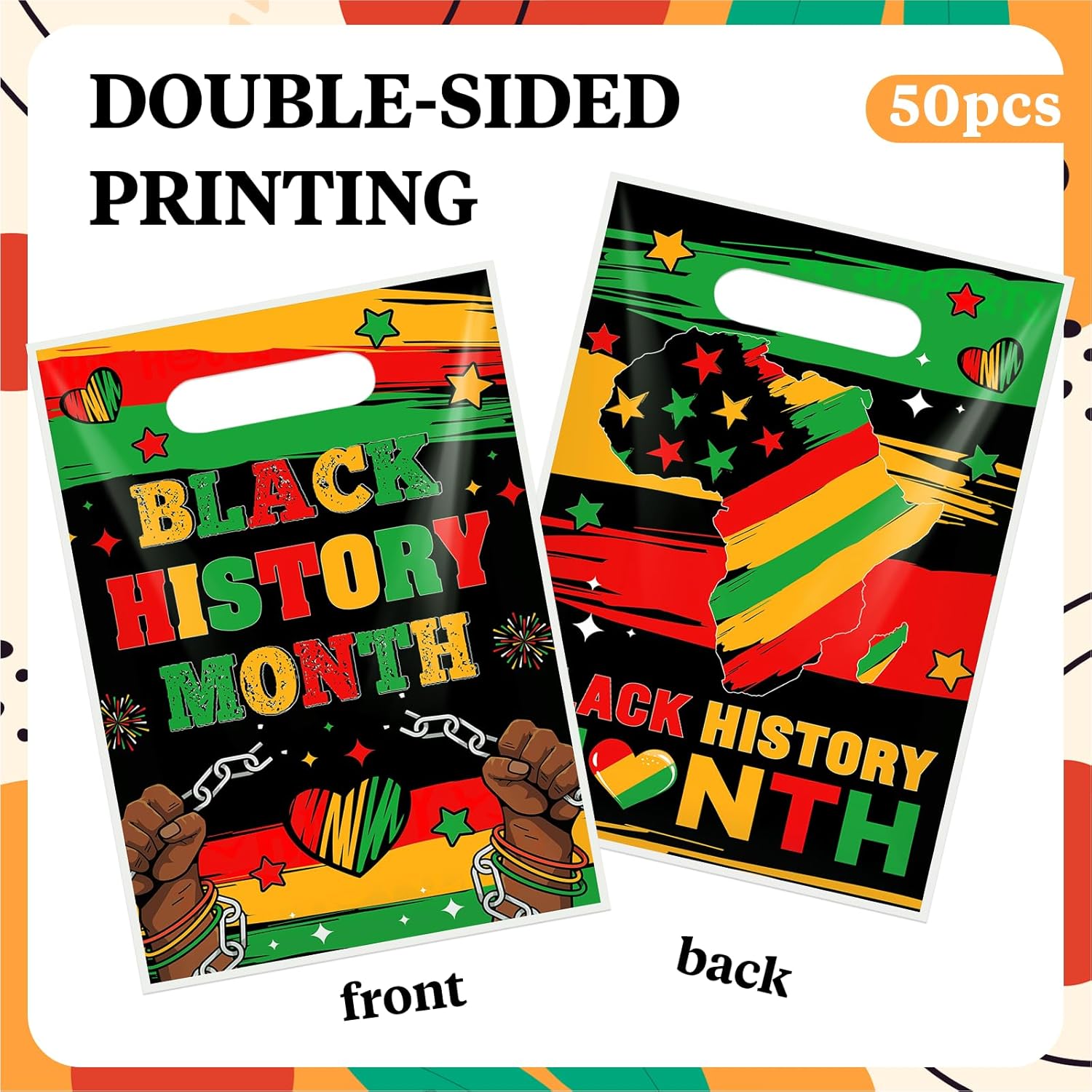 TAKEALOOKO 50 Pcs Black History Month Plastic Gift Bags - Bulk Treat Goodie Bags for Juneteenth & African American Independence Day Festival Celebration Party Supplies - Image 4