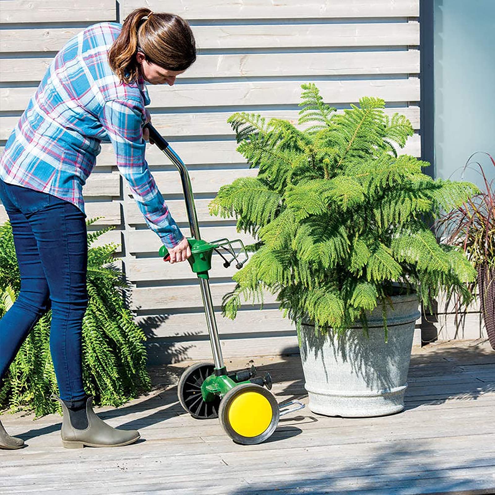 Déménageur de pot de jardin avec poignée réglable – Chariot robuste avec roues robustes sans plat et ventouses antidérapantes, capacité de poids maximale de 75 kg
