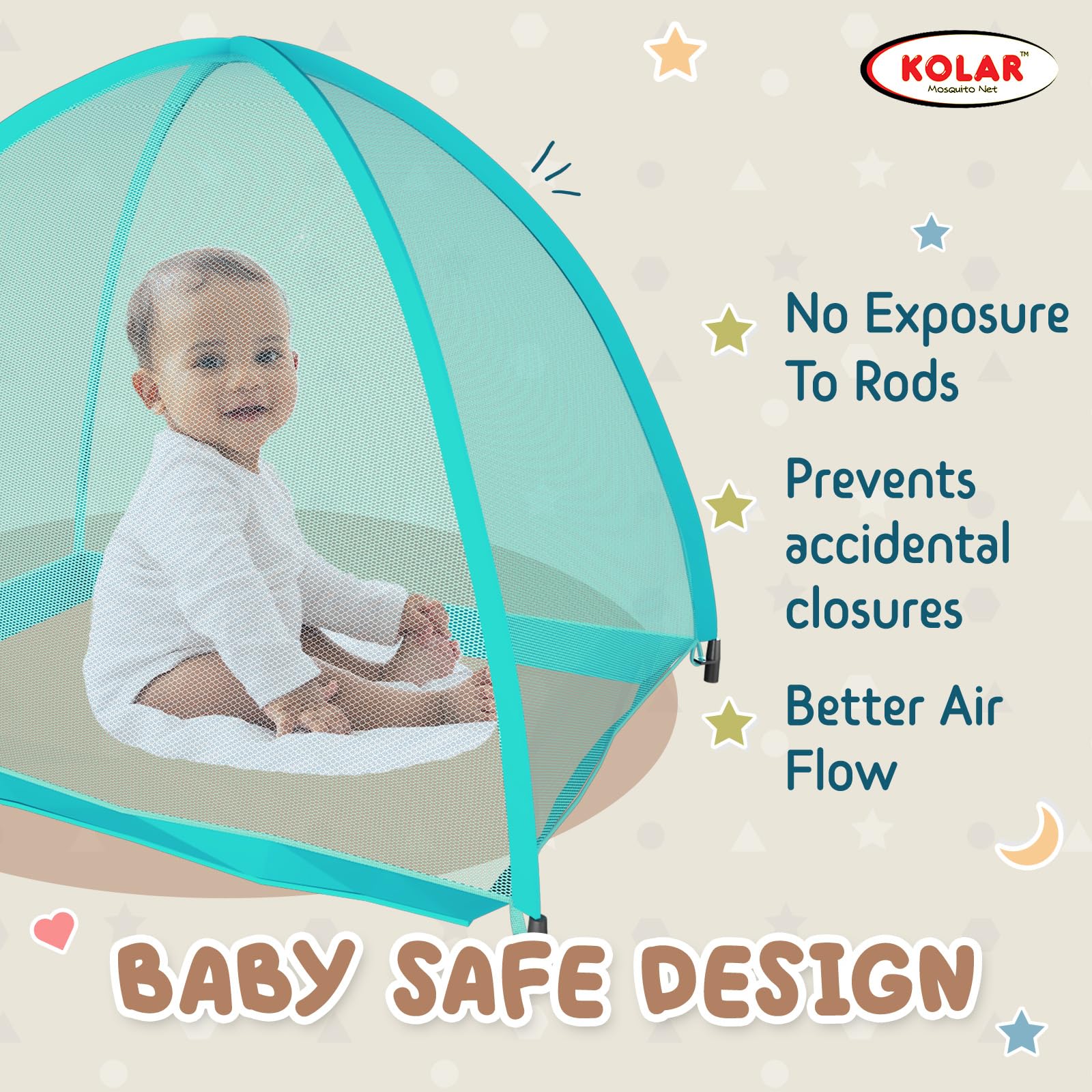 Kolar Baby Mosquito Net | Foldable Tent-Style Bottomless Crib Machardani | Washable Polyester | Durable Corrosion-Resistant Frame | Anti-Bug Protection for Infants | Green Color 1