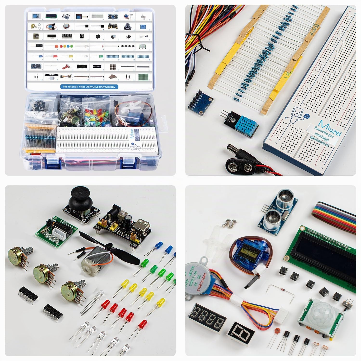 Miuzei Kit di Avviamento Elettronica compatibile con Arduino e Raspberry Pi, con 58 Lezioni, 235 Componenti, Breadboard, Servo, Display LCD, Sensori, Relè, Estensione GPIO