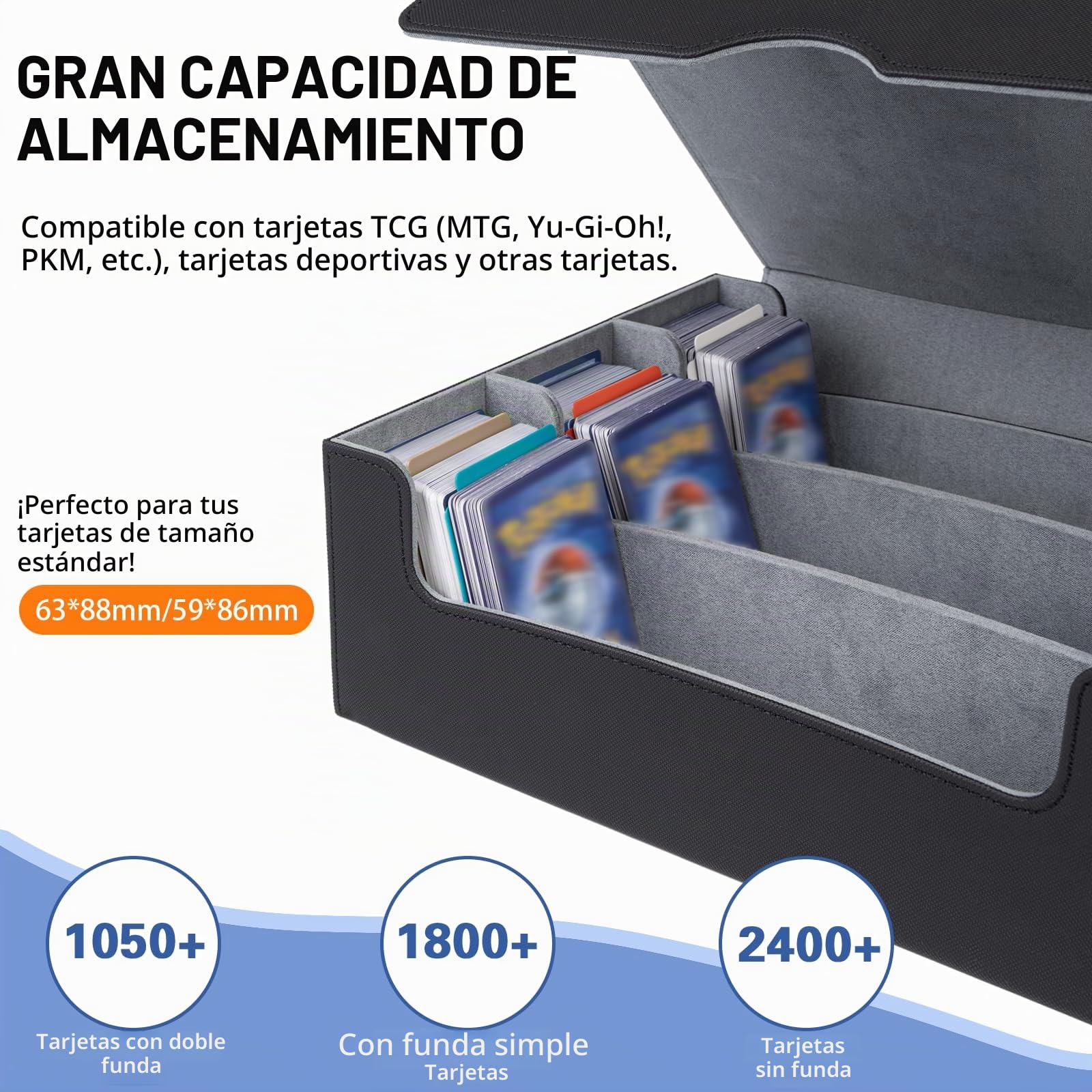Caja de Cartas para MTG, Card Deck Box para 1800+ Cartas, Cajas de Almacenamiento con Cuero de PU-Negro