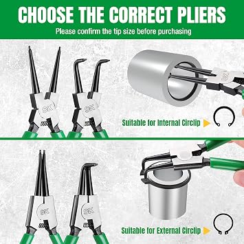 SK 4-Piece Snap Ring Pliers Set, 7-Inch Internal/External Circlip Pliers with Straight/Bent Jaw, 0.07'' Tip Diameter, Premium CR-V Steel, with Zipper Pouch