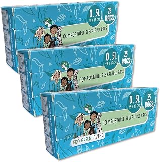Eco Green Living Compostable Biodegradable Resealable Bags by (Small) - 0.13 gallons measuring 5.9" x 5.9"