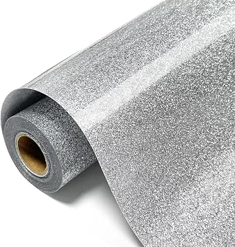 Silver Glitter HTV Transfer Vinyl Roll - 12" x 8ft. Silver Glitter Iron on Vinyl for DIY T-Shirts, Cricut Glitter HTV Heat Transfer Vinyl for All Cutting Machines, Easy to Cut & Weed 8FT
