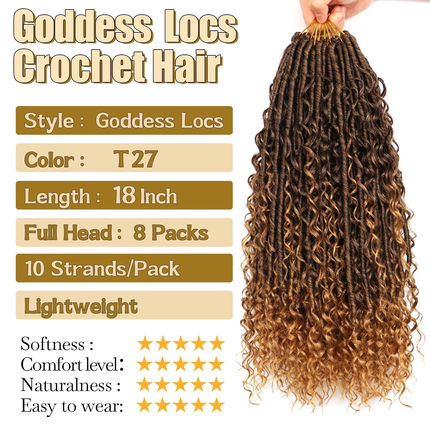 Faux Locs Crochet Hair-Soft Locs Crochet Braids Hair Extensions Goddess Braids Extensions Hair (#T27, 18Inch (Pack of 8)) - Image 2