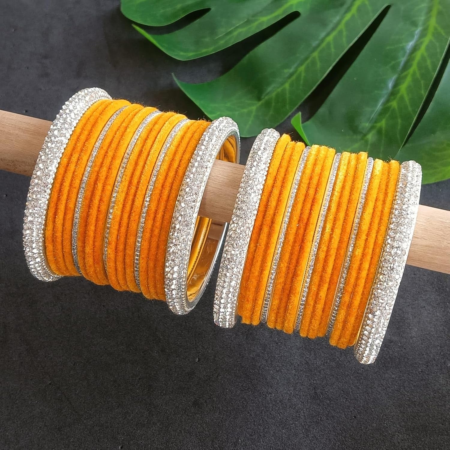 Efulgenz Indian Wedding Bangles Set Crystal CZ Rhinestone Velvet Bridal Bangle Set Bracelet Fashion Jewelry For Women - Image 2