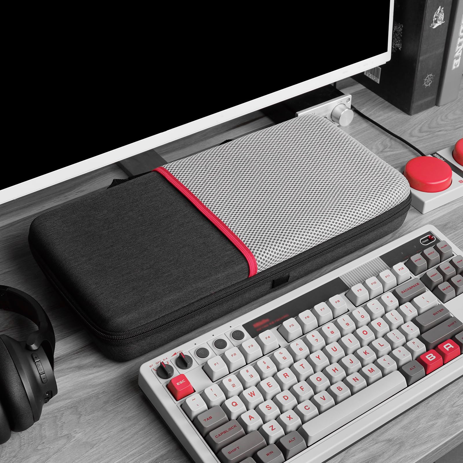 8BitDo Retro Mechanical Keyboard N Edition, gaming toetsenbord Grijs/donkerrood, US lay-out, Kailh Box White