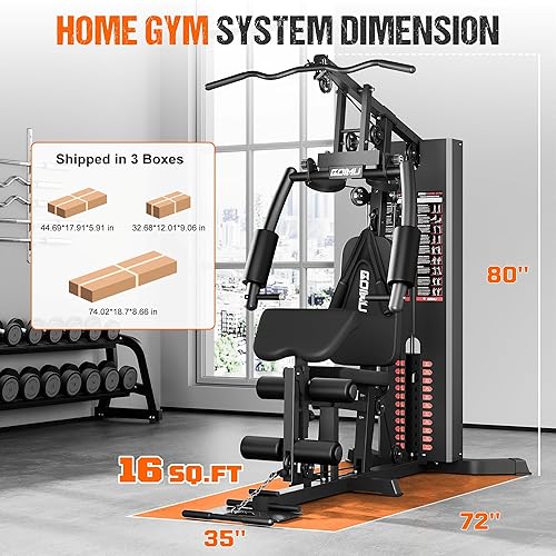 Miniatura 7 de Gimnasio en casa, estación de entrenamiento M1 con pila de peso de 140 libras, equipo multifuncional de gimnasio en casa con sistema de polea para