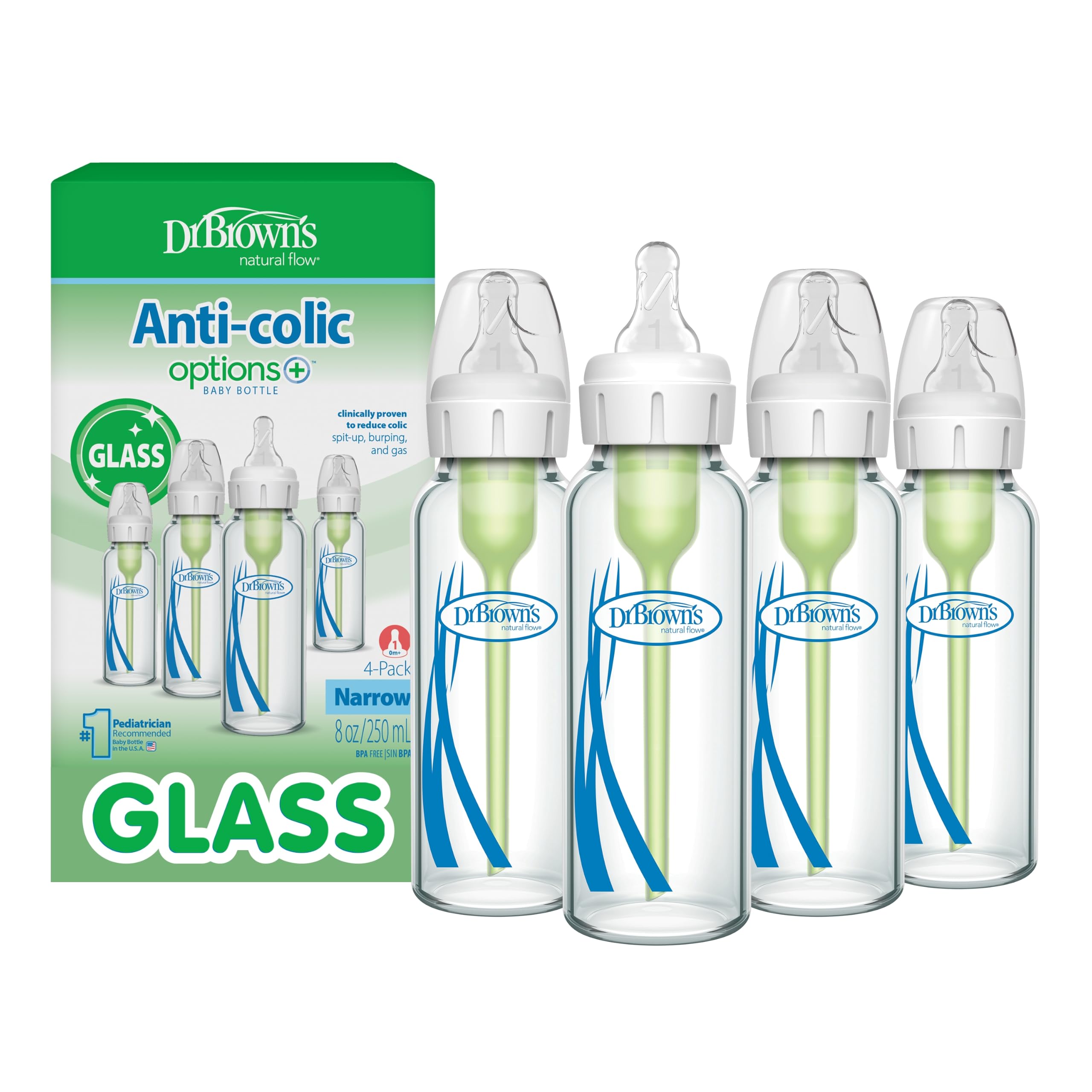 Dr. Brown's Anti-Colic Glass Baby Bottle, 120mL, Narrow Neck, Level 1 Slow Flow Nipple (4)-image-30