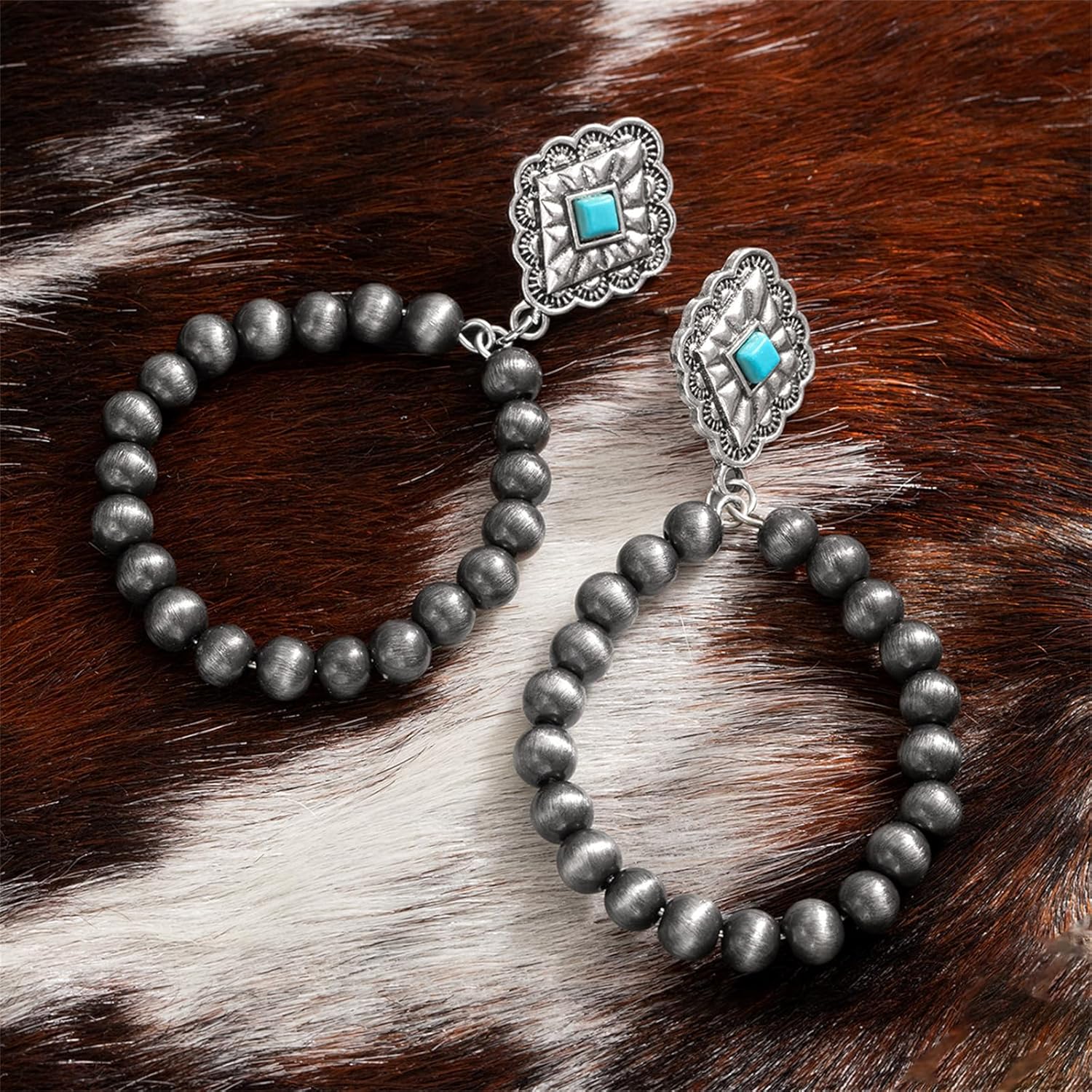 Navajo Pearls Earrings for Women Handmade Boho Turquoise Dangle Earrings Vintage Country Jewelry Western Cowgirl Accessories Gifts - Image 5