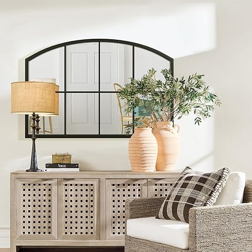 Miniatura 10 de GIFTTROVE Espejo de ventana arqueado negro, espejo de ventana grande con biselado, espejo de ventana con marco de metal, espejo de pared arqueado de