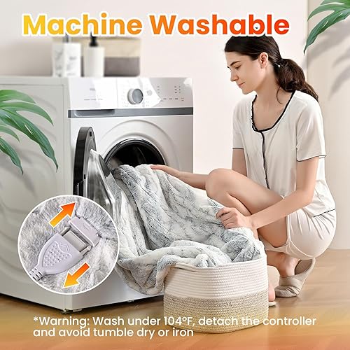 Miniatura 6 de WOOMER Manta térmica de tamaño matrimonial de 77 x 84 pulgadas, manta de calentamiento rápido de piel sintética suave, 10 niveles de calefacción y