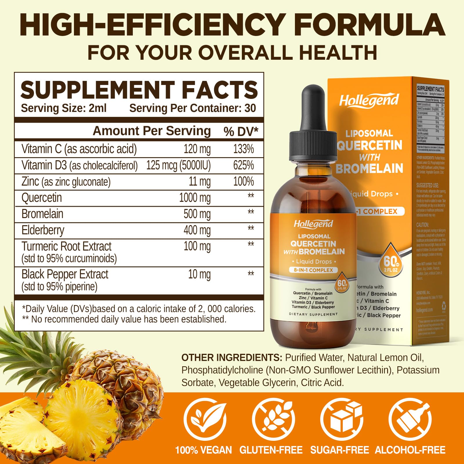 Liposomal Quercetin with Bromelain Liquid Drops for Immune Health, 2 Fl Oz — Amazon image 2