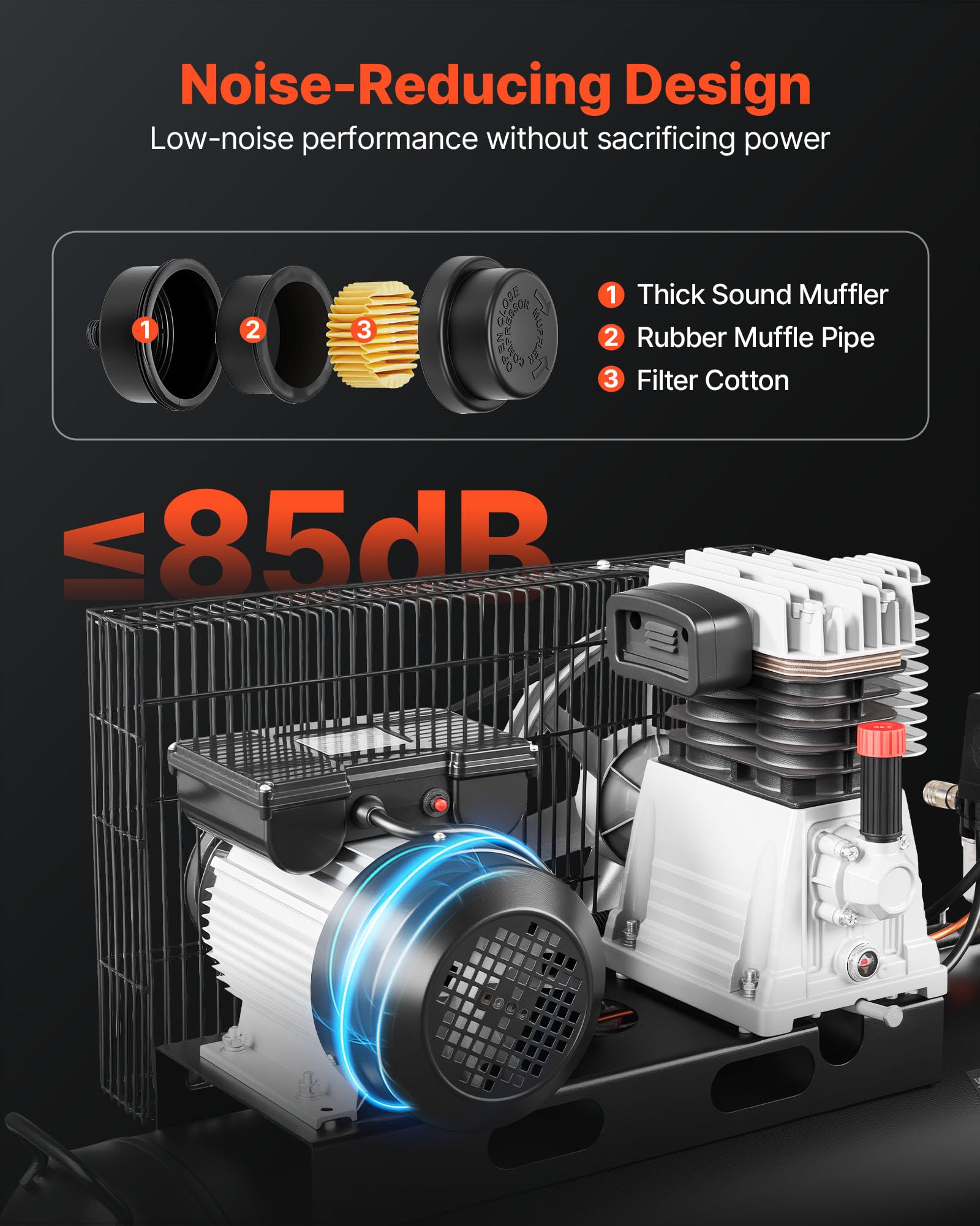 VEVOR Compresor de Aire Portátil con Depósito 100 L, Bomba por Correa, Motor de 3 kW, 226 L/min a 6,2 bar, Presión Máxima 10 bar, con Ruedas para Reparación, Inflado, Taller y Herramientas Neumáticas